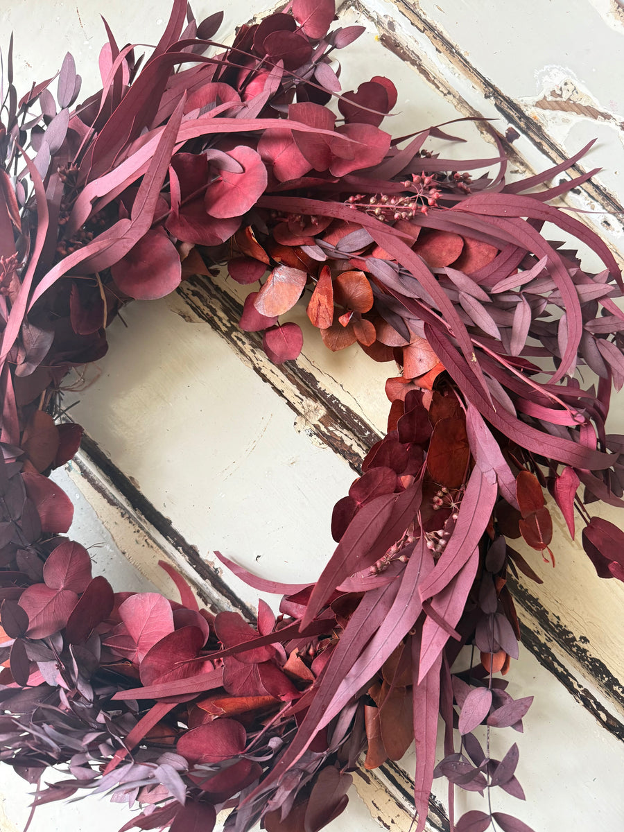 [3 weekdays] Everlasting Red Velvet Mix Preserved Eucalyptus Wreath