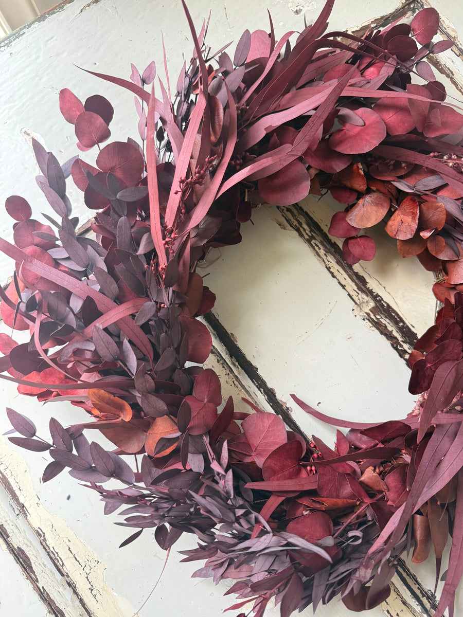 [3 weekdays] Everlasting Red Velvet Mix Preserved Eucalyptus Wreath