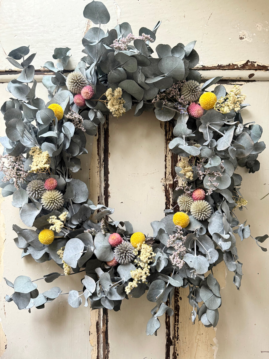 [3 weekdays] Frosty Meadow Wreath - preserved / dried flower wreath