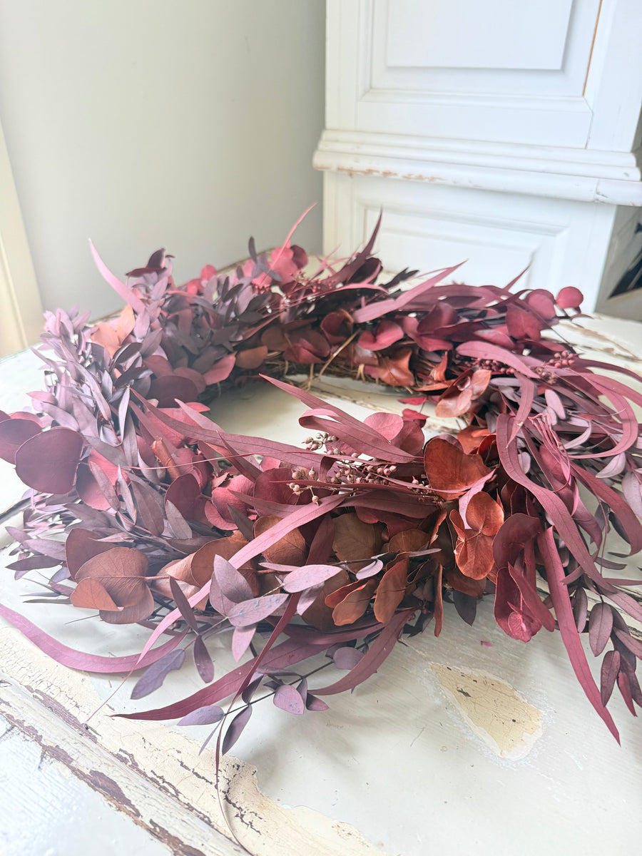 [3 weekdays] Everlasting Red Velvet Mix Preserved Eucalyptus Wreath