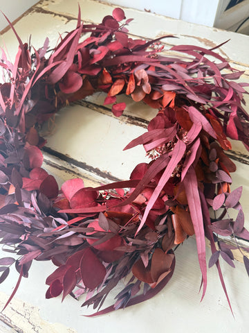 [3 weekdays] Everlasting Red Velvet Mix Preserved Eucalyptus Wreath