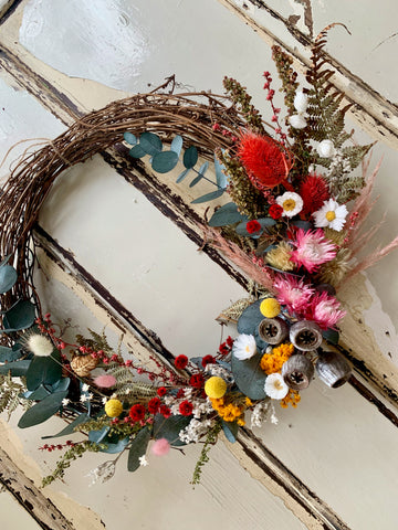 Forest Wreath | Colourful Native | preserved and dried flowers wreath