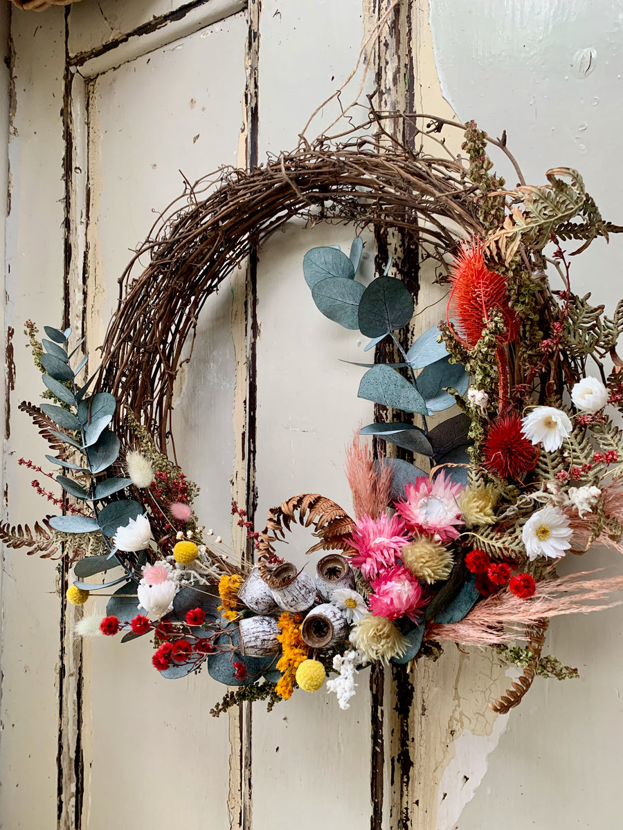 Forest Wreath | Colourful Native | preserved and dried flowers wreath