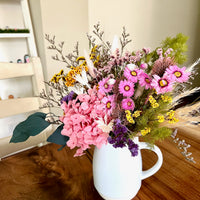 Pink Daisy Garden arrangement with vase [M] preserved dried flowers