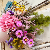 Pink Daisy Garden arrangement with vase [M] preserved dried flowers