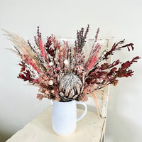 King Protea Pink Boho arrangement with vase [ML] preserved dried flowers