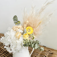 Bee Happy Jug Arrangement with vase- Sweet Yellow Boho [SM] preserved dried flowers