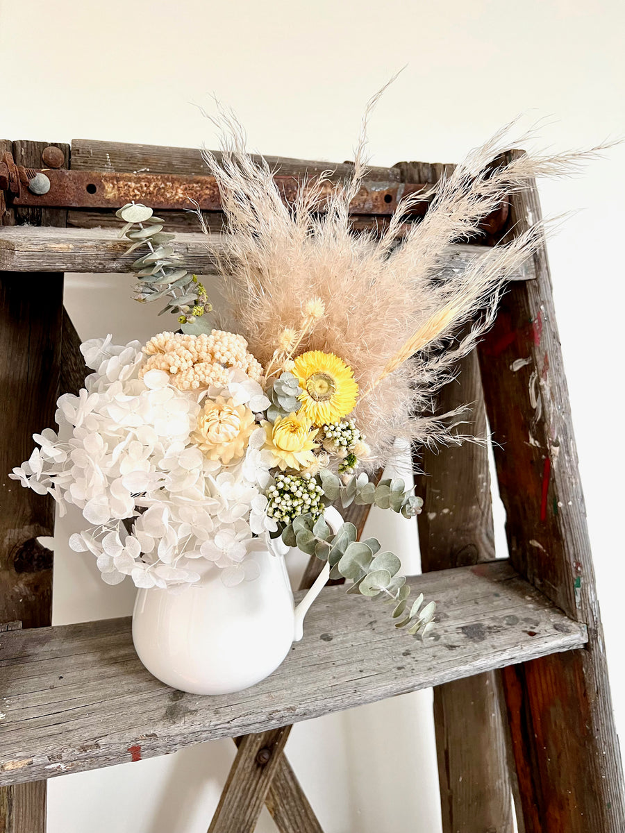 Bee Happy Jug Arrangement with vase- Sweet Yellow Boho [SM] preserved dried flowers